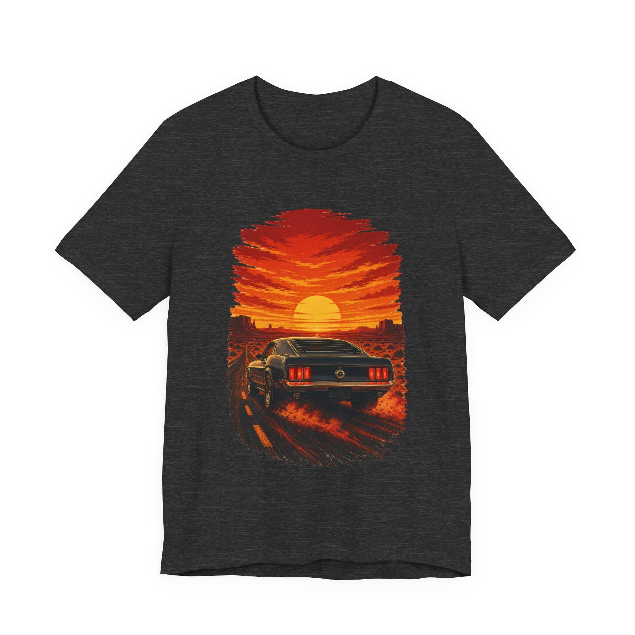 Sunset Muscle Car Tee — Retro Drive Sunset Graphic T-Shirt