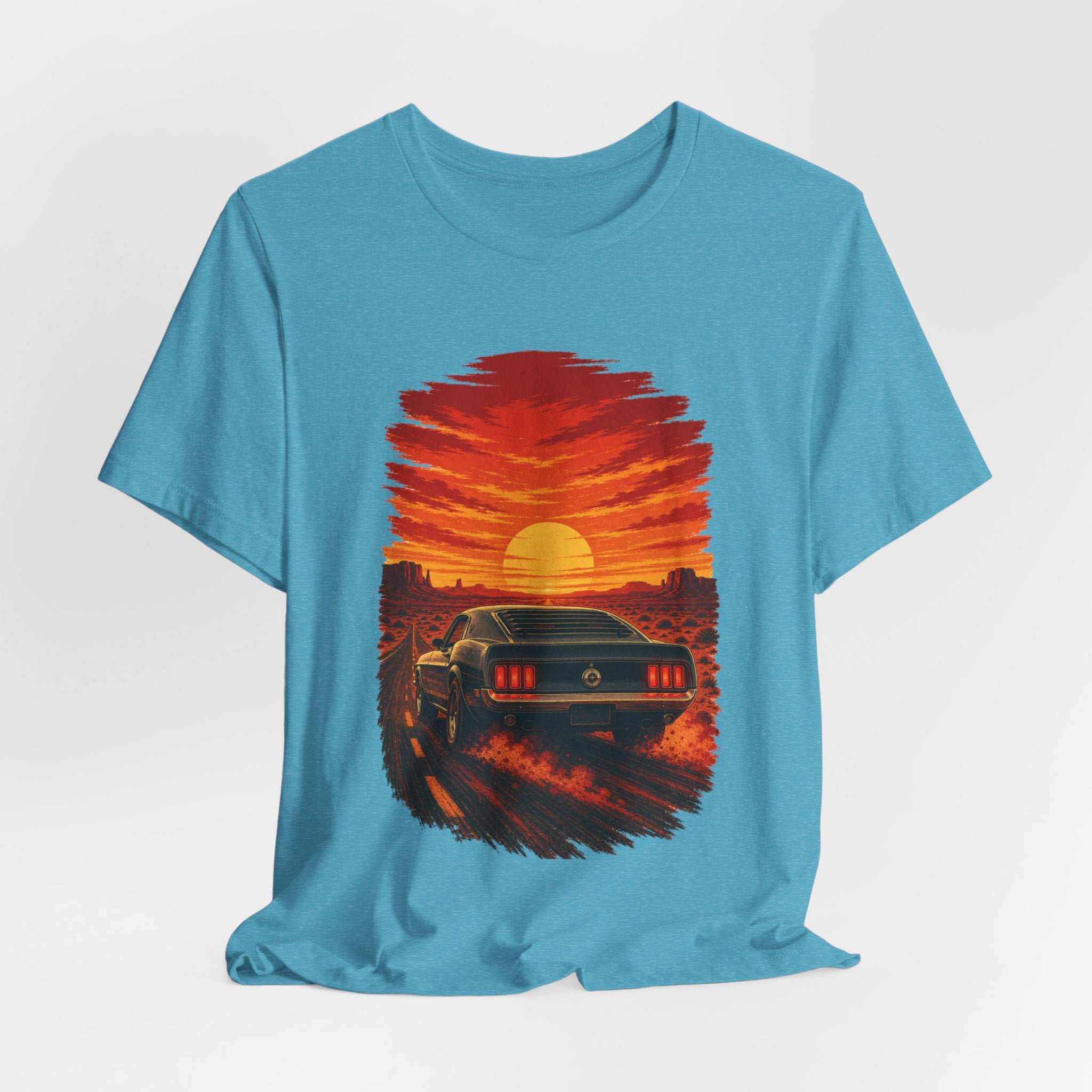 Sunset Muscle Car Tee — Retro Drive Sunset Graphic T-Shirt