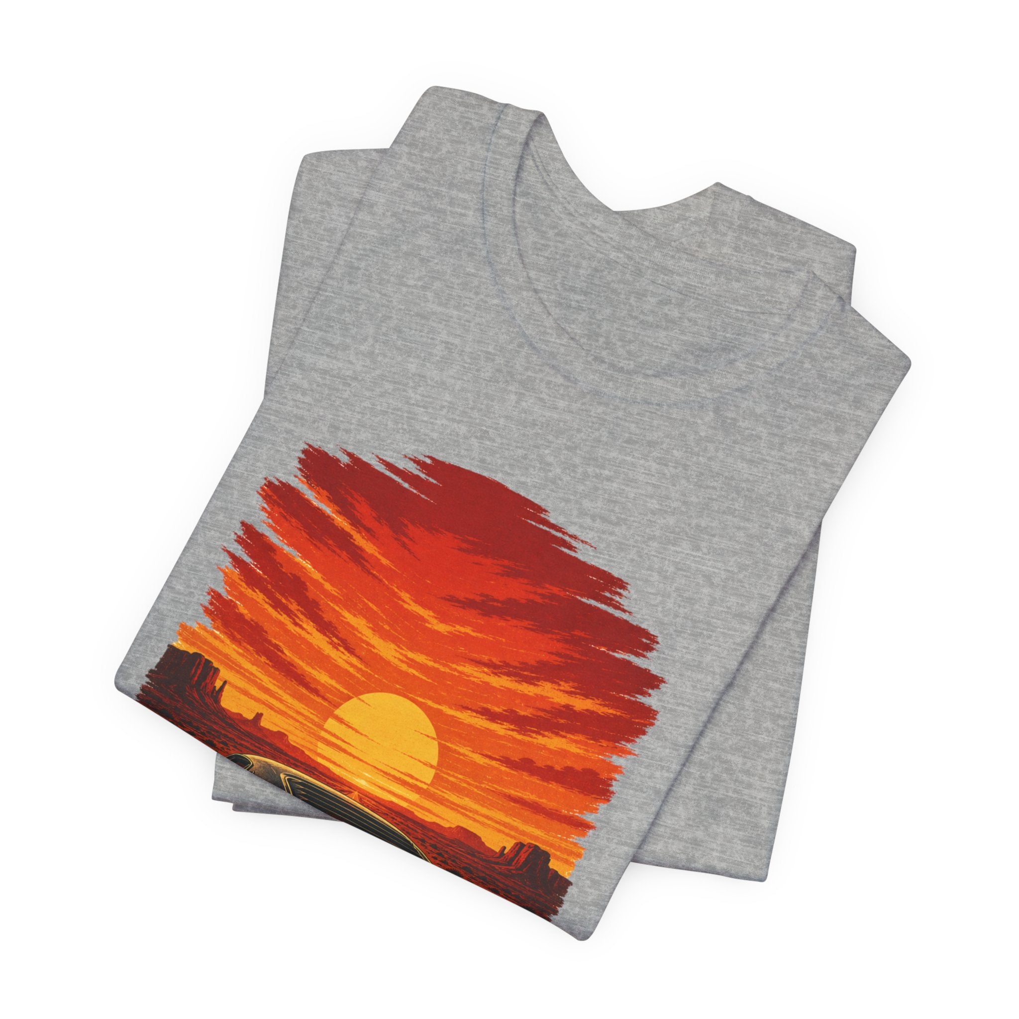Sunset Muscle Car Tee — Retro Drive Sunset Graphic T-Shirt