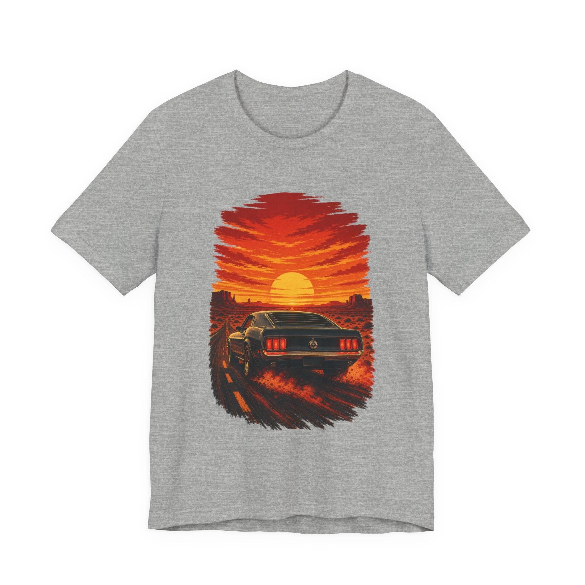 Sunset Muscle Car Tee — Retro Drive Sunset Graphic T-Shirt