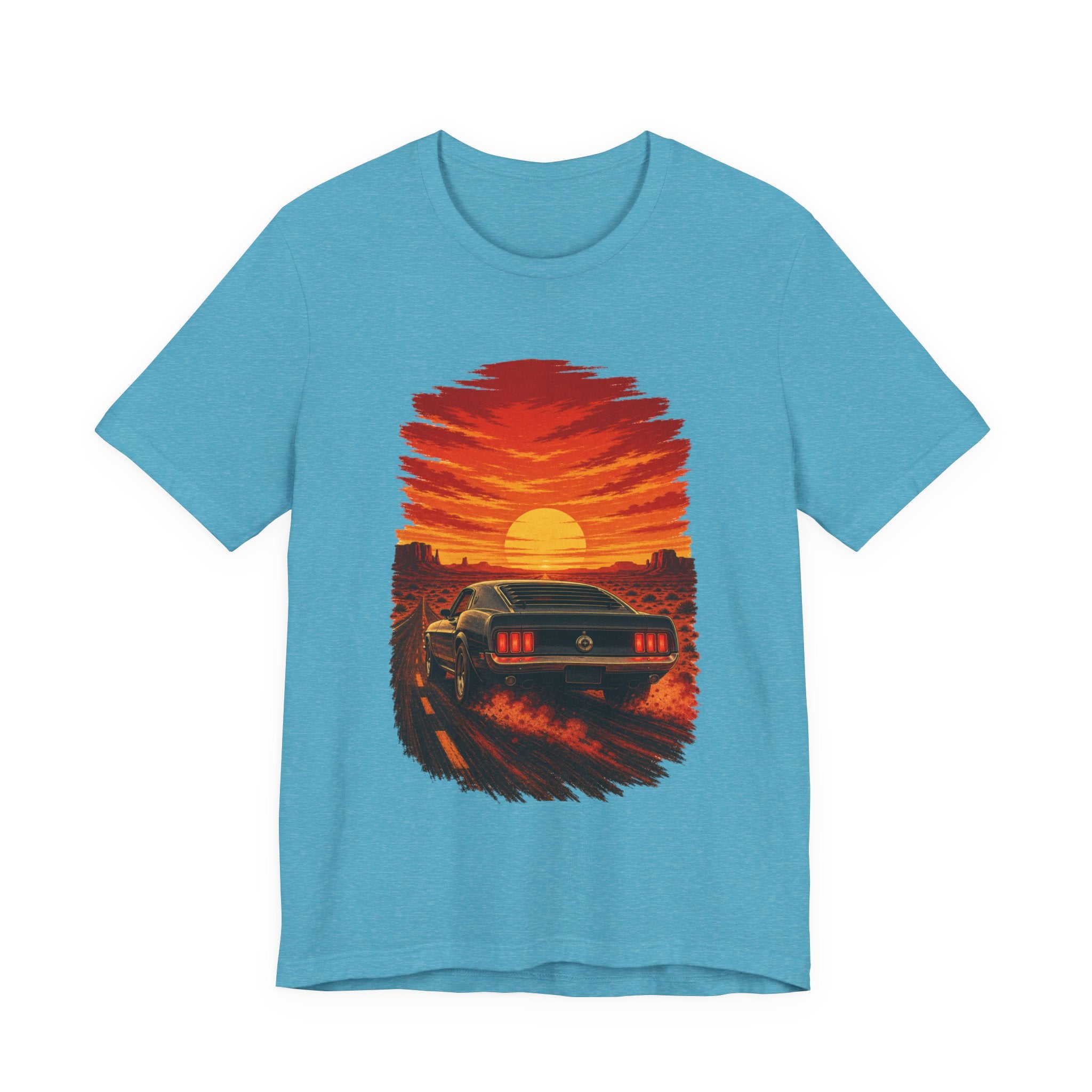 Sunset Muscle Car Tee — Retro Drive Sunset Graphic T-Shirt