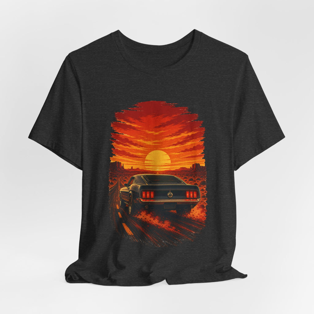 Sunset Muscle Car Tee — Retro Drive Sunset Graphic T-Shirt