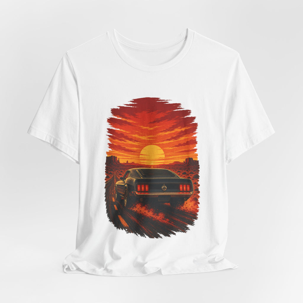 Sunset Muscle Car Tee — Retro Drive Sunset Graphic T-Shirt