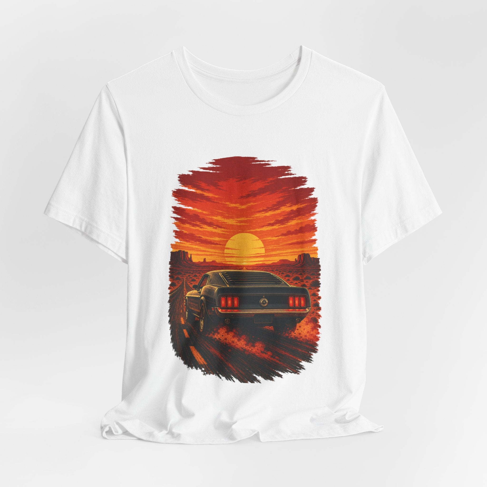Sunset Muscle Car Tee — Retro Drive Sunset Graphic T-Shirt