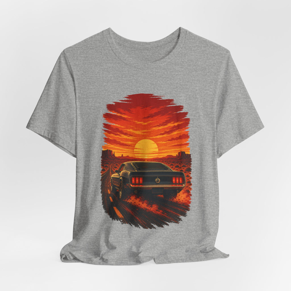 Sunset Muscle Car Tee — Retro Drive Sunset Graphic T-Shirt