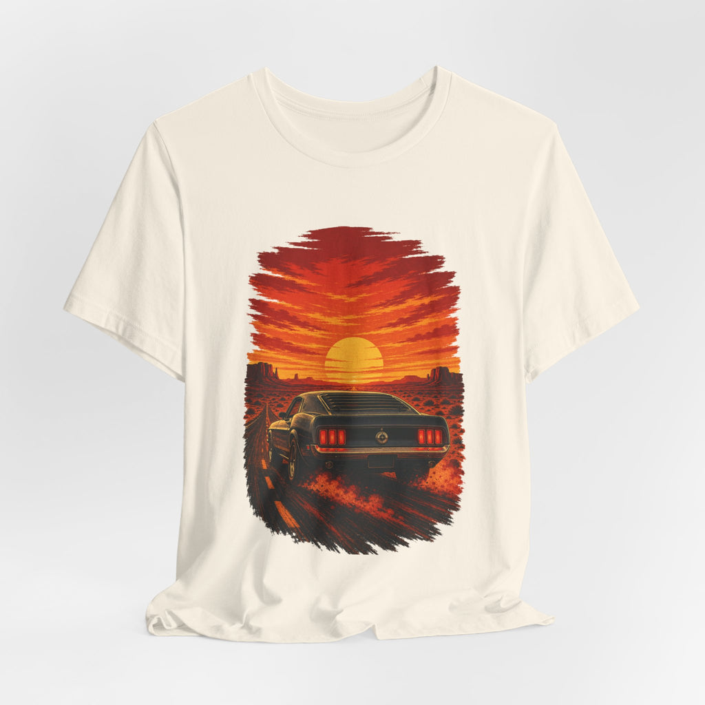 Sunset Muscle Car Tee — Retro Drive Sunset Graphic T-Shirt