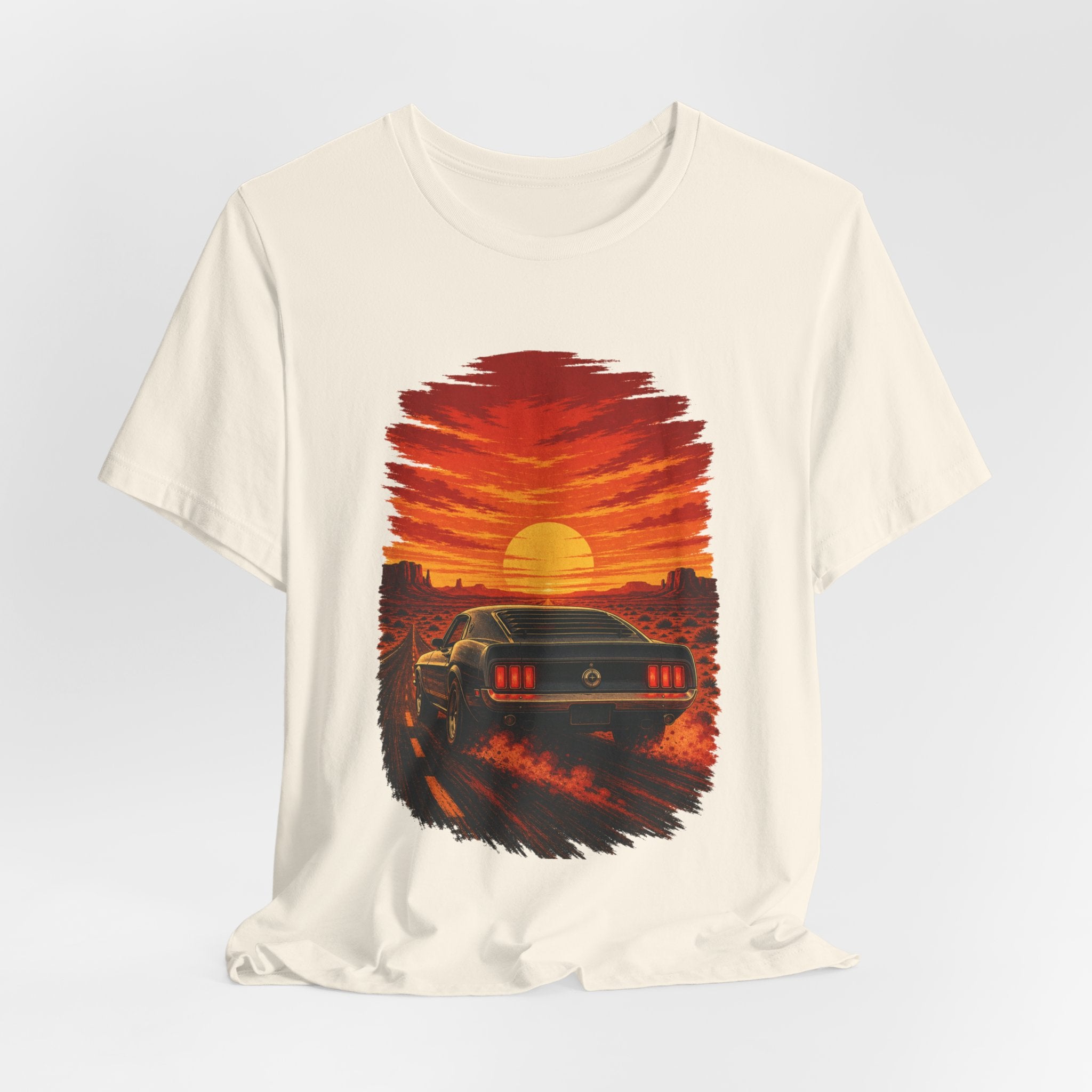 Sunset Muscle Car Tee — Retro Drive Sunset Graphic T-Shirt