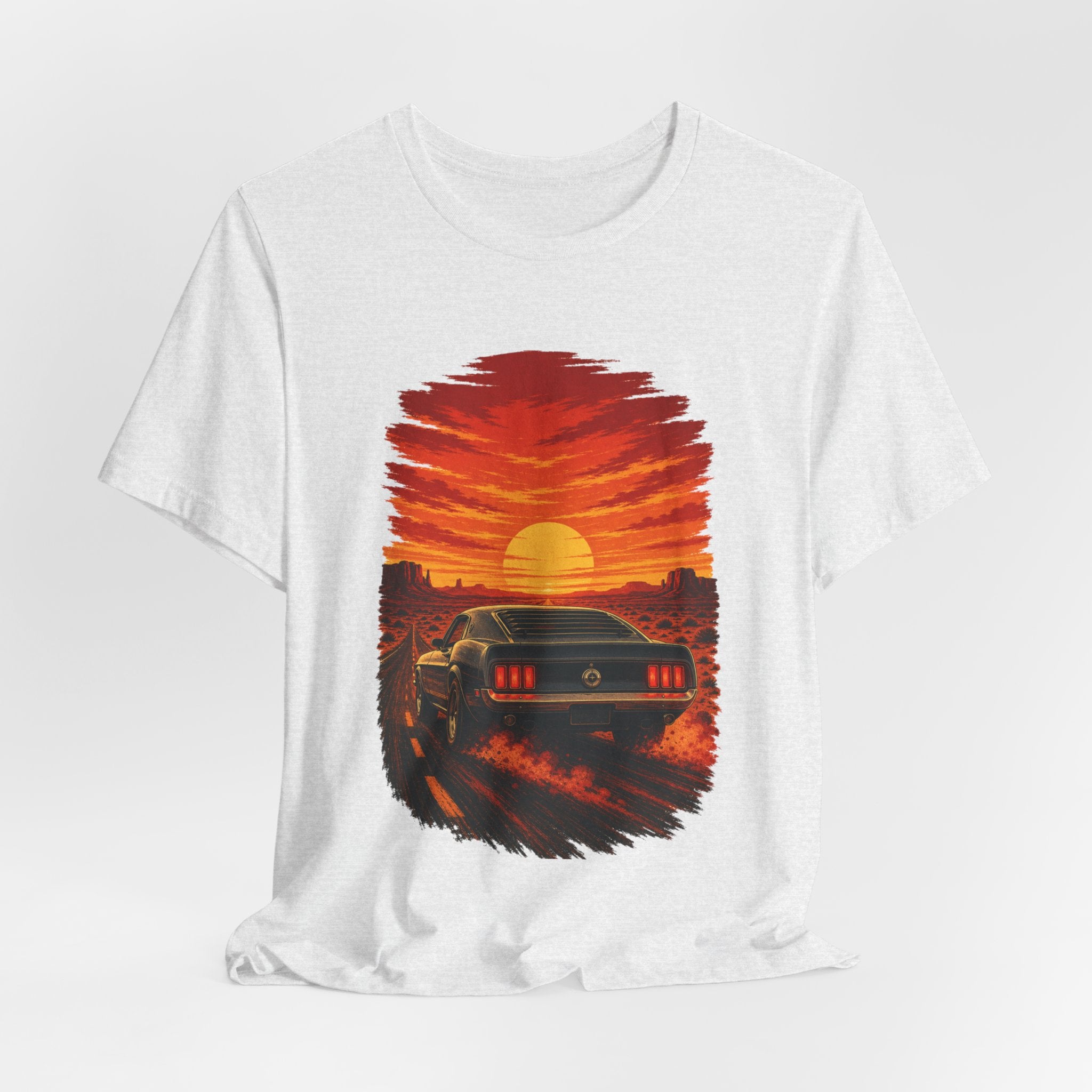 Sunset Muscle Car Tee — Retro Drive Sunset Graphic T-Shirt