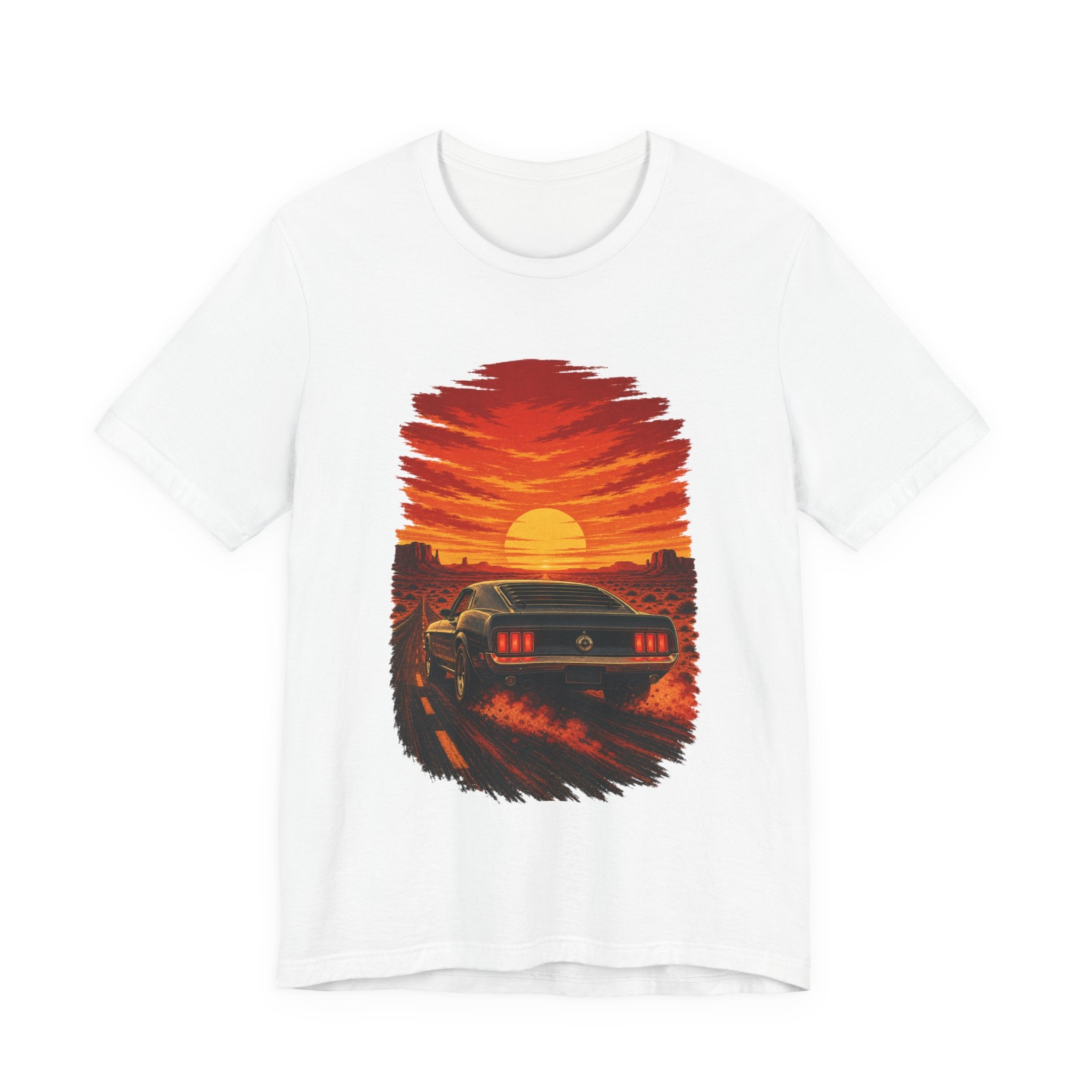 Sunset Muscle Car Tee — Retro Drive Sunset Graphic T-Shirt