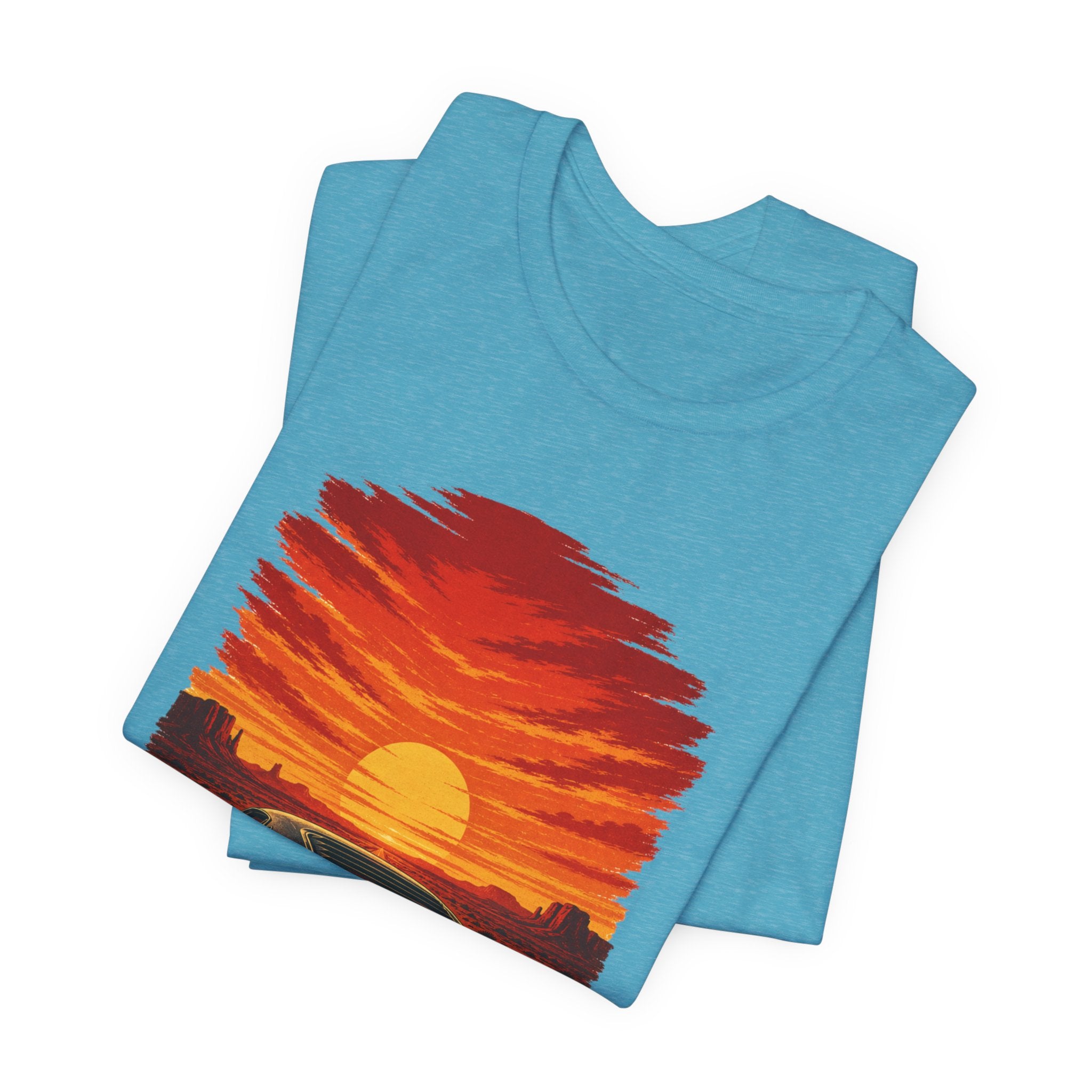 Sunset Muscle Car Tee — Retro Drive Sunset Graphic T-Shirt