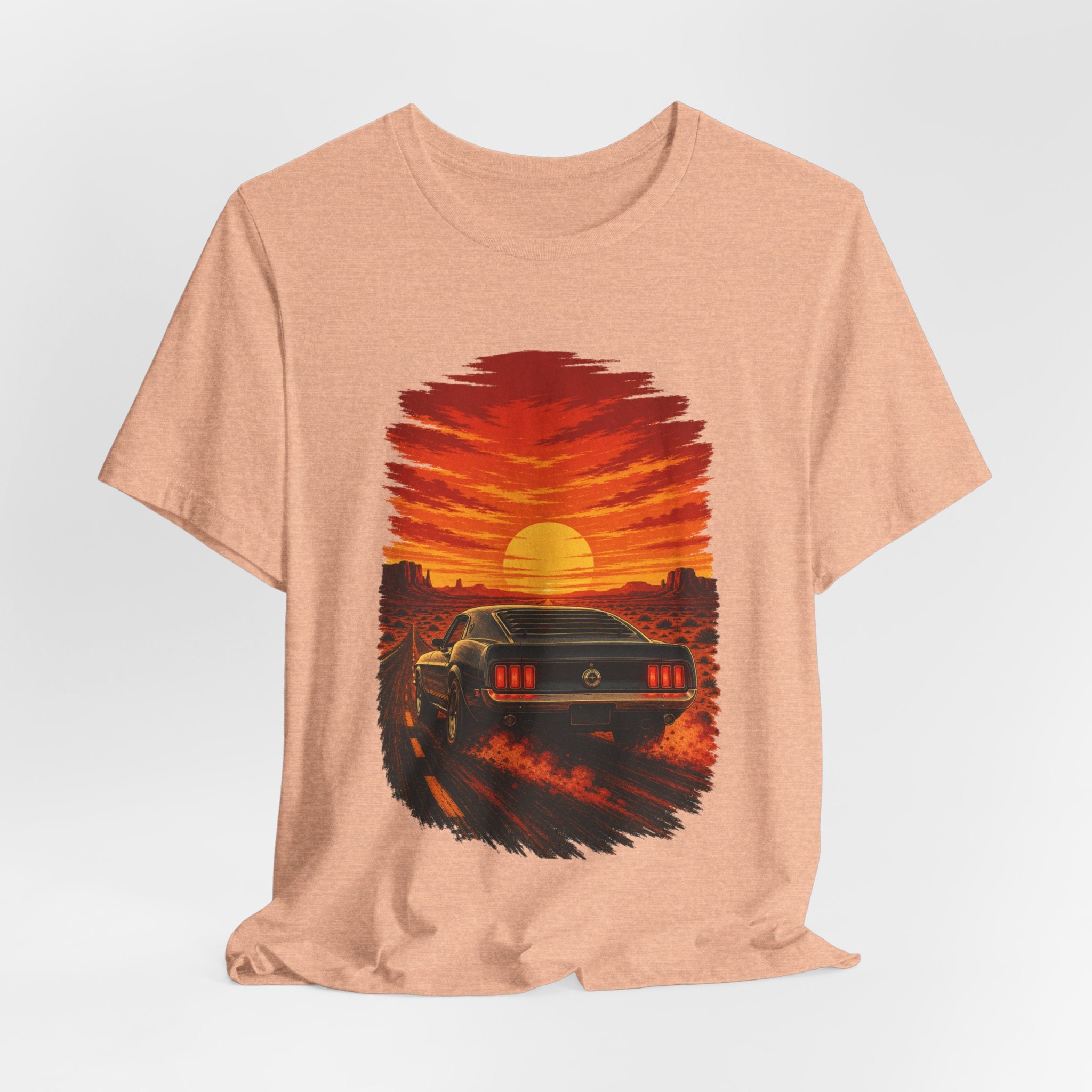 Sunset Muscle Car Tee — Retro Drive Sunset Graphic T-Shirt